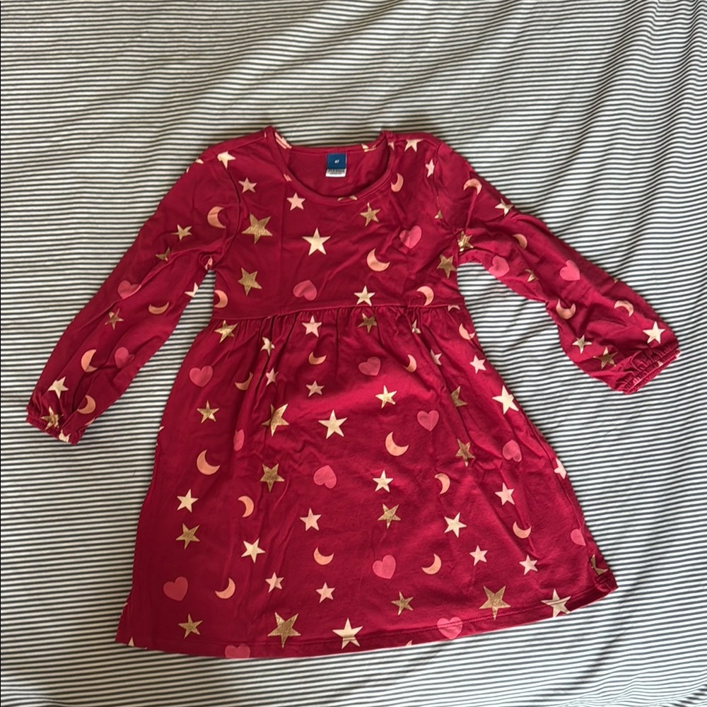Red Dress with Gold Star and Heart Pattern